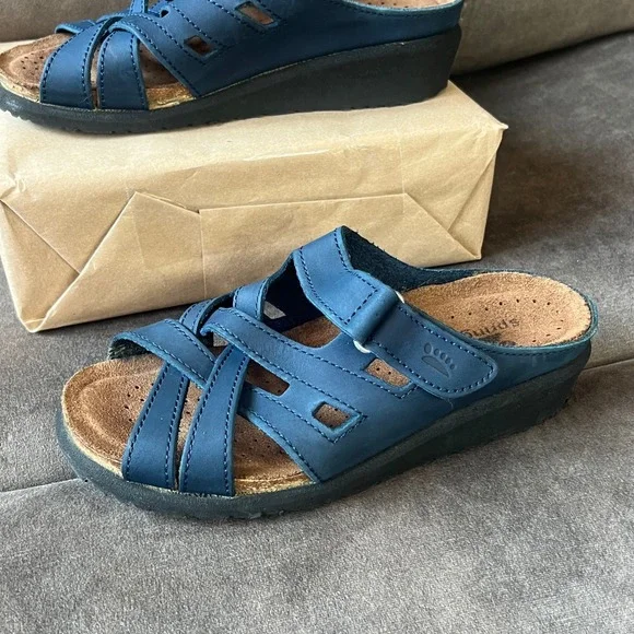 Spring Step Comfort Sandals Women's EU 37 / US 6.5–7 Navy Blue Leather Wedge - Picture 2 of 6